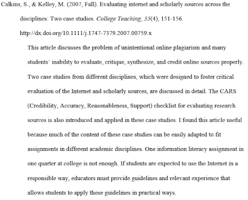 Example of Nursing Annotated Bibliography